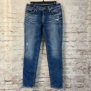 Silver Jeans Co. Women's Blue Medium Wash Light Distress Skinny Jeans Size 29